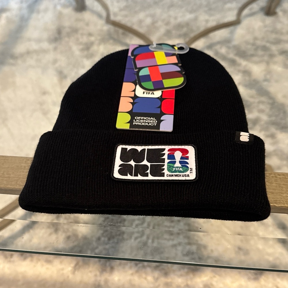 2026 BLACK FIFA Soccer World Cup Soccer Patch Beanie Hat CAN MEX USA MWT